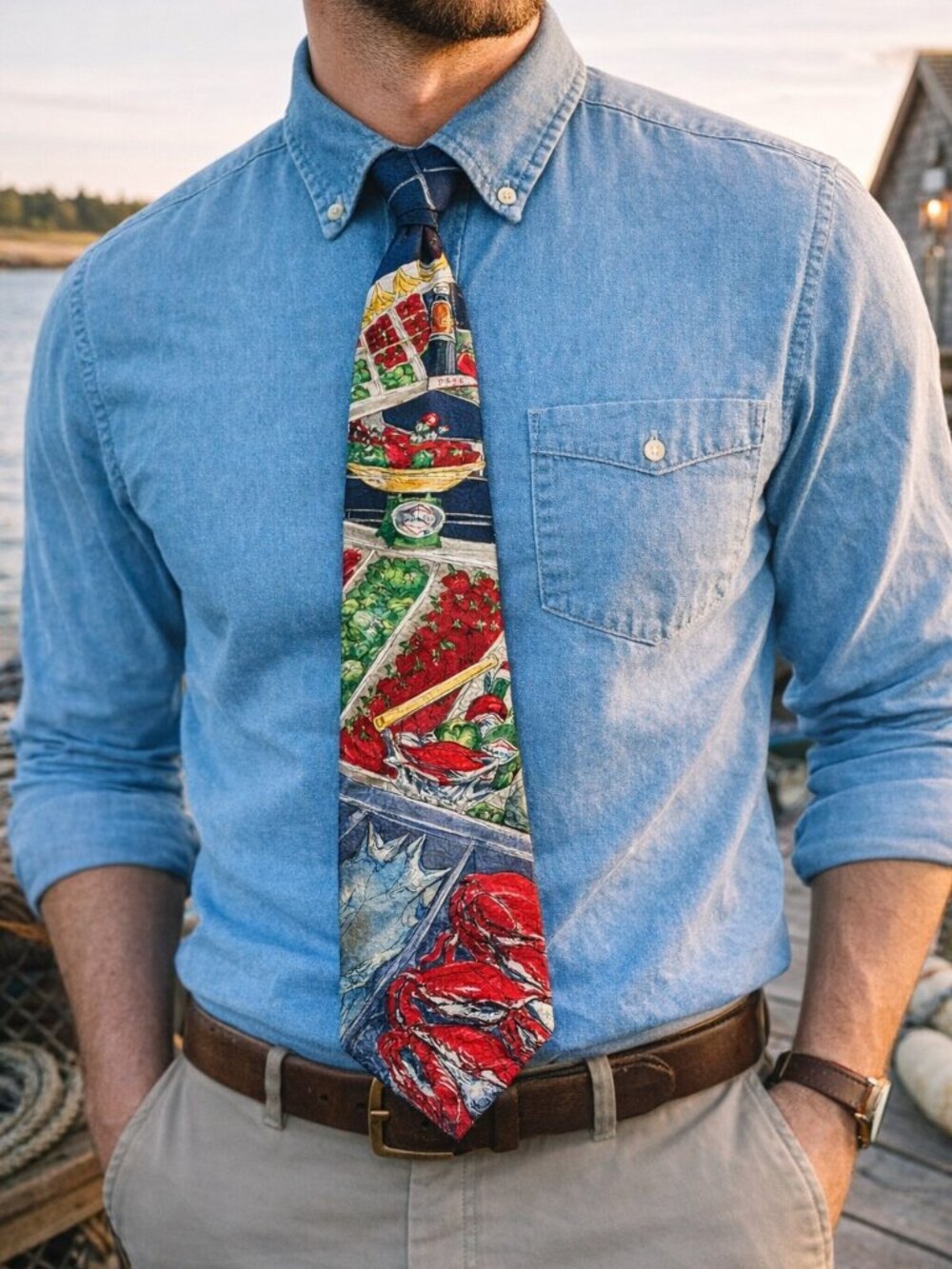 Tabasco Silk Tie Crab Seafood Market Novelty USA Made Multicolor Mens Necktie